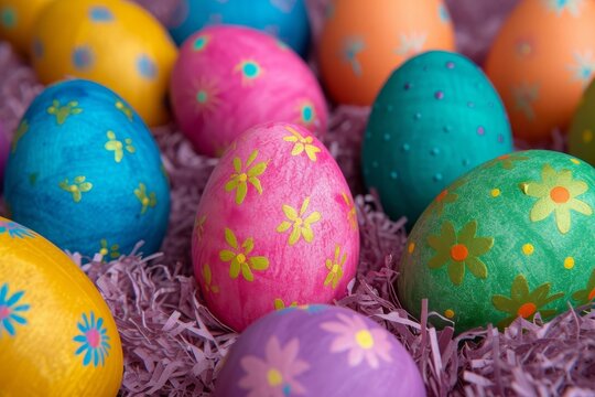 Vibrant hues and intricate designs adorn a gathering of easter eggs, symbolizing the joy and tradition of egg decorating and the celebration of spring