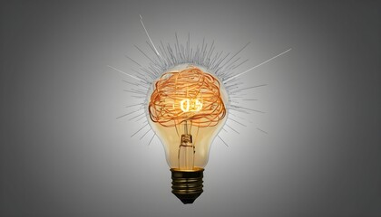 Brain shaped filament light bulb. Conceptual illustration for idea, creativity, solution, innovation, invention, inspiration, imagination created with generative ai