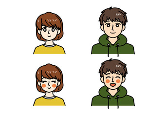 シンプルなタッチの男女（半身・嬉しい）カラー