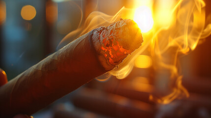 Burning cigar. - obrazy, fototapety, plakaty