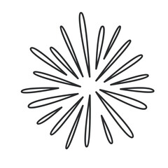 Fireworks or firecracker explosion line icon. Thin black outline silhouette of flash of sparks, radial firework burst monochrome icon, anniversary or birthday party element vector illustration