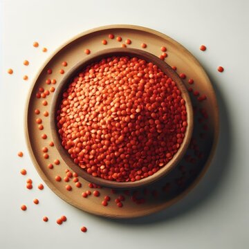 red lentils on a wooden plate

