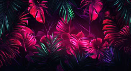A lush and vibrant background of tropical palm leaves creates a serene and exotic ambiance, evoking images of paradise and relaxation.
