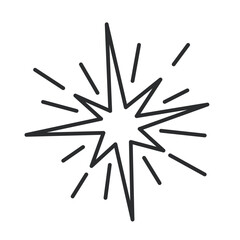 Sparkling star with rays of fire and sparks line icon. Thin black outline silhouette of bright sparkles explosion in sky, firework of star shape monochrome icon, festive element vector illustration