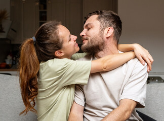 Happy Valentines day. Tender and sensual relationship of a young adult heterosexual couple. Love and relationship.