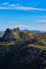 the verdant valleys and hills under the Etna Volcano in Sicily on a beautiful winter day in 2024