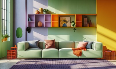 modern colorful living room with sofa, generative ai