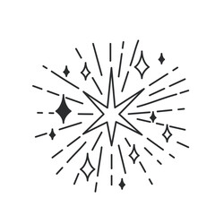 Starburst with stars and sparks explosion line icon. Thin black outline silhouette of carnival firework, stars with radial light rays and fire monochrome icon, sparkle element vector illustration