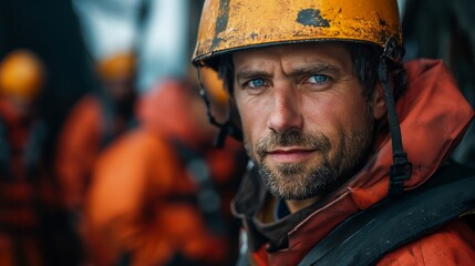 Fototapeta premium Portrait of empowered male maritime professional at work. Hard working man at the ship. Maritime concept. Work concept. Man concept. Male concept. Guy concept.