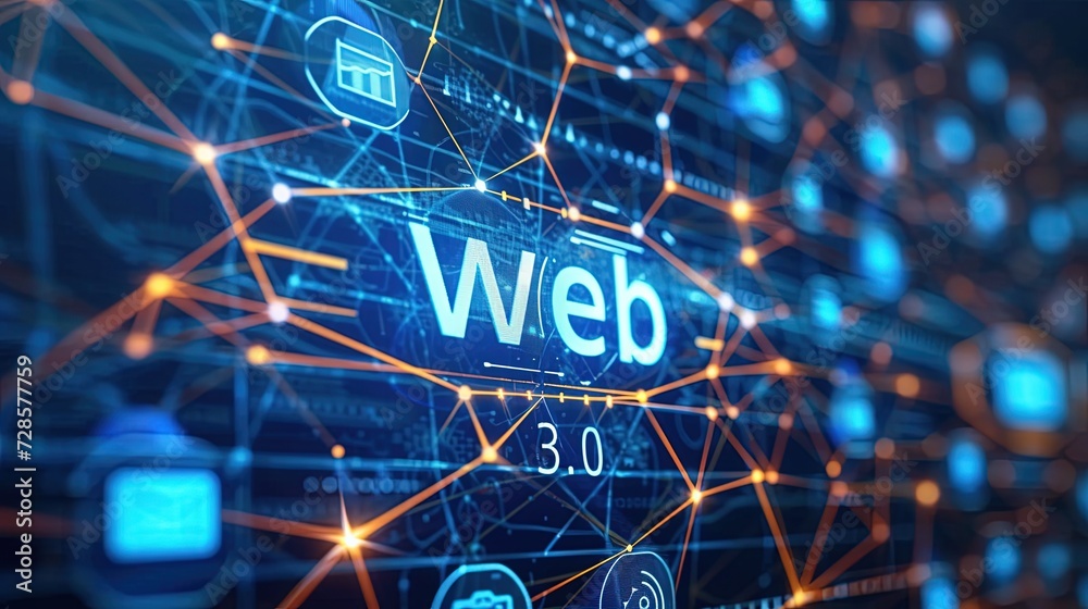 Wall mural an image of the web 3.0 technology and concept. blockchain, meta, big data, cloud and server service