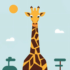 Abstract representation of a vector elegant giraffe in a flat design, tall and distinctive.