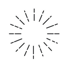 Round sunburst or fireworks explosion line icon. Thin black outline simple starburst, firework or firecracker sparks explode and burst with circle dotted rays monochrome icon vector illustration - obrazy, fototapety, plakaty