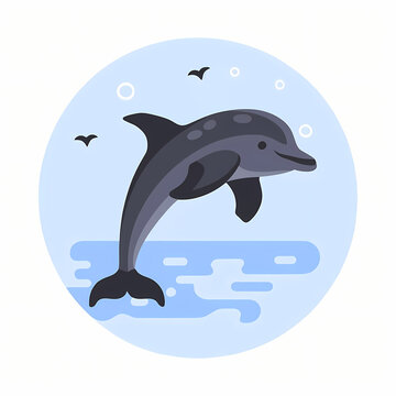Flat design of a vector graceful dolphin in a flat design, elegant and aquatic.