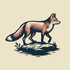 Vintage hand drawn fox illustration.