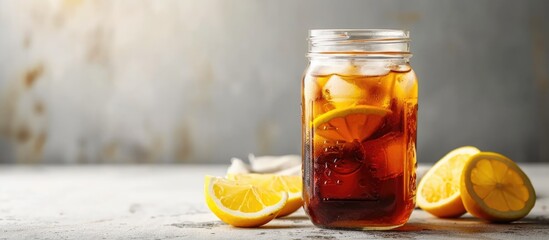 Cold brew tea - healthy homemade summer drink in a mason jar with white background copy space. - Powered by Adobe