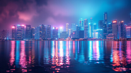 Fototapeta premium A neon-lit cityscape at night, blending the future with urban elegance