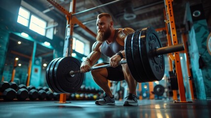 Intense Weightlifting Session with Heavy Barbell