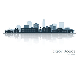 Baton Rouge skyline silhouette with reflection. Landscape Baton Rouge, Louisiana. Vector illustration.