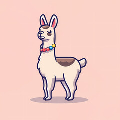 Whimsical symbol of a vector gentle llama in a flat design, cute and charming.