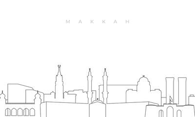 Outline Makkah skyline. Trendy template with Makkah buildings and landmarks in line style. Stock vector design.