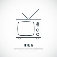 Vintage TV  in simple line style. TV emblem. Vector illustration.