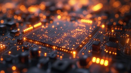 A microchip's microscopic landscape, a realm of tiny pathways and connections