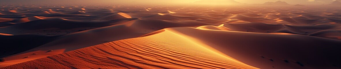 Fototapeta na wymiar Sunset Over Vast Desert Dunes Landscape banner background