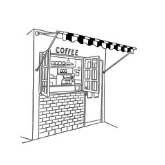 Coffee shop Cafe Front window Small Business Hand drawn line art illustration 