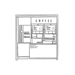 Cafe Front shop Modern style Coffee shop Small Business Sketch Hand drawn line art illustration 