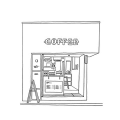 Cafe restaurant Front shop sketch Hand drawn line art Illustration
