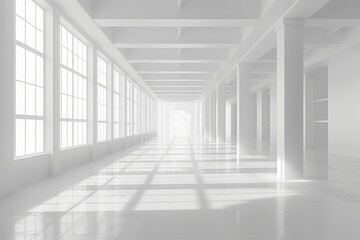 A Long Hallway With Abundant Windows and White Walls
