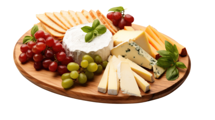 Gourmet Cheese Platter with Fruit Garnish Transparent Background