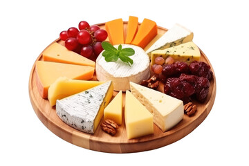 Gourmet Cheese Platter with Fruit Garnish Transparent Background