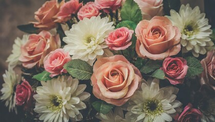 beautiful artificial flowers background vintage style