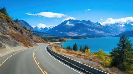 Fototapeta premium Mountains lake highway with beautiful views
