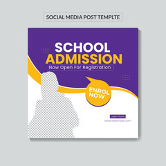 School admission social media post banner, educational social media post square flyer back to school web banner design template.