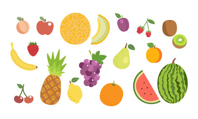 Doodle fruits. Natural tropical fruit, doodles citrus orange and vitamin lemon. Vegan kitchen apple,strawberry ,cherry , organic fruits or vegetarian food. Vector isolated icons illustration set