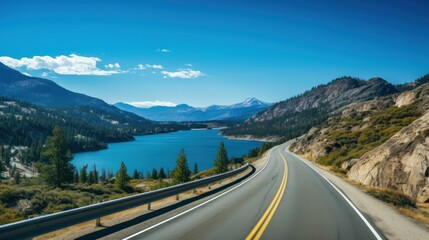 Mountains lake highway with beautiful views