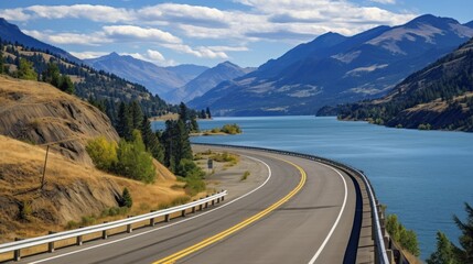 Fototapeta premium Mountains lake highway with beautiful views