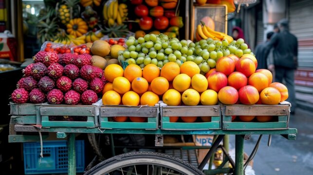 Variety Abounds: A Cart Overflowing With Assorted Fruits