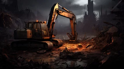 Poster Commanding attention on the construction site, the excavator stands as a symbol of efficiency and strength, embodying the essence of heavy equipment in modern construction. © Murda