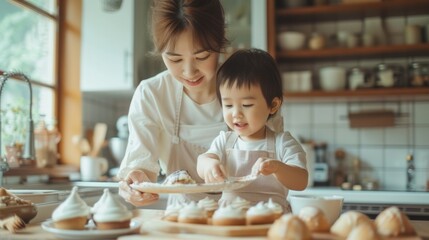 Woman and Child Cooking in a Kitchen