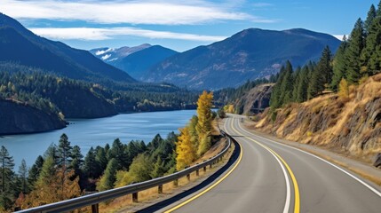 Naklejka premium Mountains lake highway with beautiful views