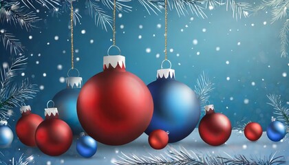 blue background with red and blue christmas tree ball decoration simple and clean illustration for modern design