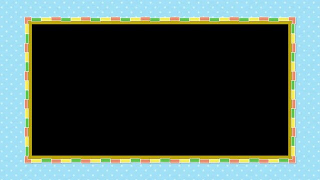 動く黄緑・オレンジ・黄色のブロック枠と背景ベース（水色・黄緑）