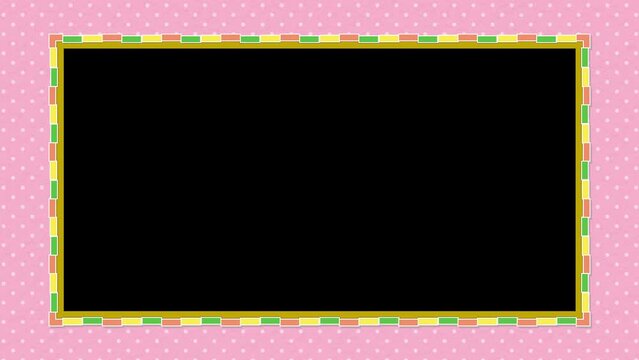 動く黄緑・オレンジ・黄色のブロック枠と背景ベース（ピンク・オレンジ）