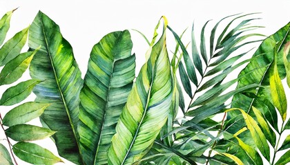 modern watercolor green tropical leaves clip art botanical illustration elegant watercolor illustration green tropical leaves isolated transparent background png