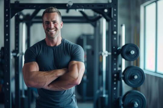 Man Standing in Gym With Arms Crossed