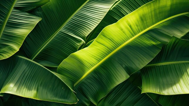 Lush and Alive: Captivating Banana Leaf Texture, Showcasing Freshness with Vibrant Green Shades and Striking Veins