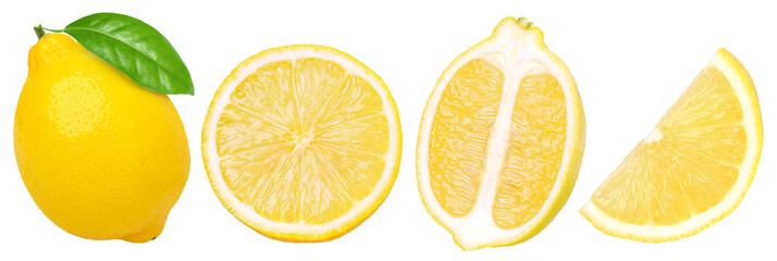 lemon fruit with leaves, slice, and half isolated, Fresh and Juicy Lemon, transparent PNG, PNG...